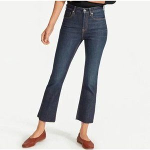 Everlane High Rise Kick Crop Jeans Dark Blue Wash Raw Hem